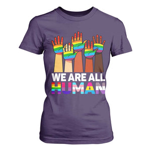 We Are All Human Rainbow Hands T Shirt For Women LGBTQ+ Unity Equality Pride Month TS02 Purple Print Your Wear