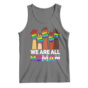 We Are All Human Rainbow Hands Tank Top LGBTQ+ Unity Equality Pride Month TS02 Black Heather Print Your Wear