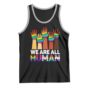 We Are All Human Rainbow Hands Tank Top LGBTQ+ Unity Equality Pride Month TS02 Black Athletic Heather Print Your Wear