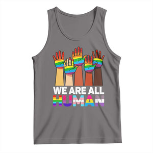 We Are All Human Rainbow Hands Tank Top LGBTQ+ Unity Equality Pride Month TS02 Deep Heather Print Your Wear