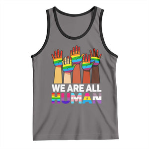 We Are All Human Rainbow Hands Tank Top LGBTQ+ Unity Equality Pride Month TS02 Deep Heather Black Print Your Wear