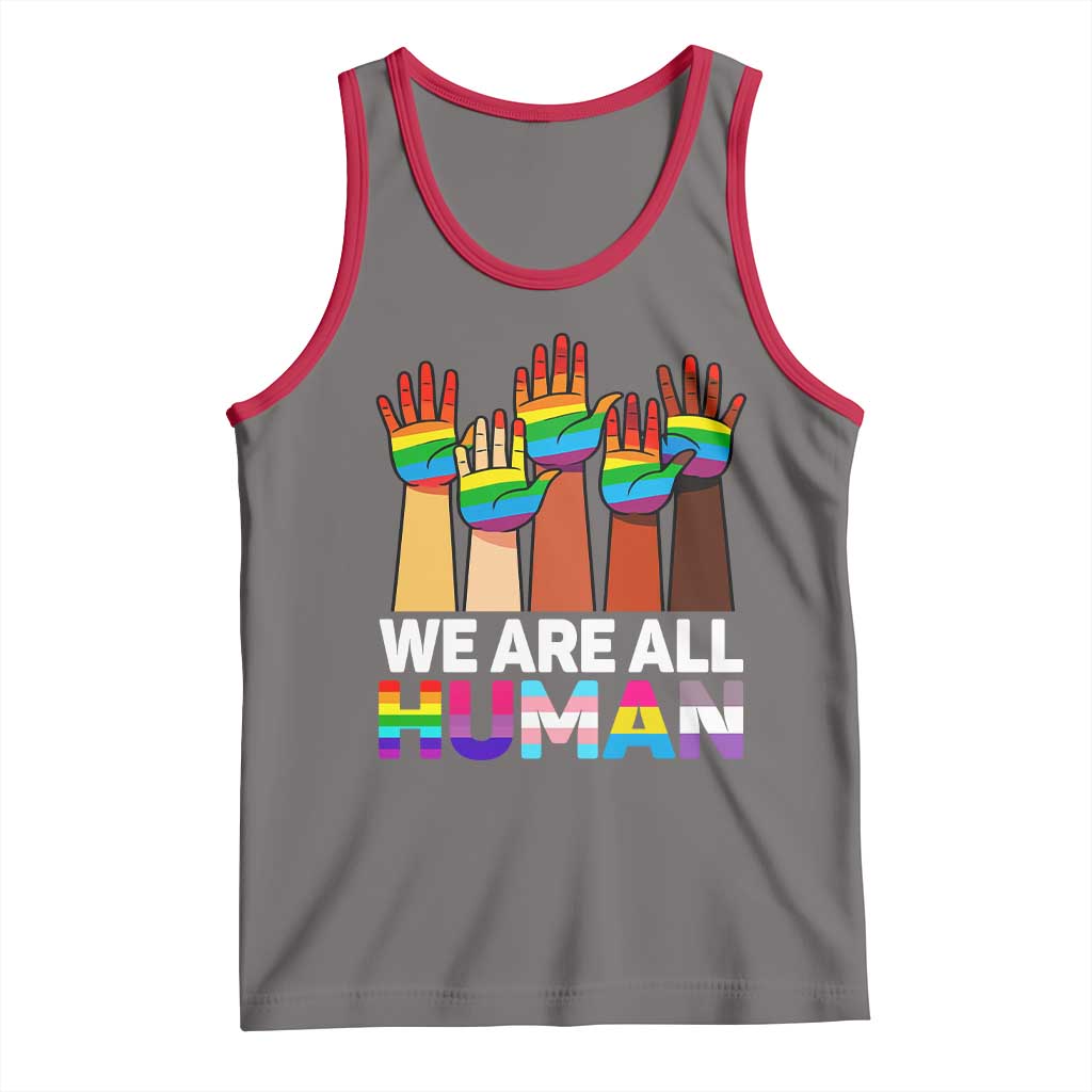 We Are All Human Rainbow Hands Tank Top LGBTQ+ Unity Equality Pride Month TS02 Deep Heather Red Print Your Wear