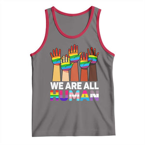 We Are All Human Rainbow Hands Tank Top LGBTQ+ Unity Equality Pride Month TS02 Deep Heather Red Print Your Wear