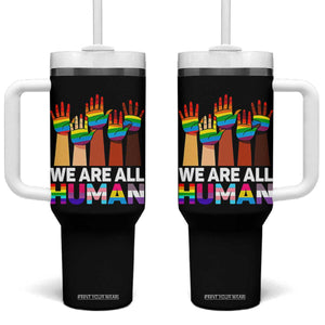 We Are All Human Rainbow Hands Tumbler With Handle LGBTQ+ Unity Equality Pride Month TS02 One Size: 40 oz Black Print Your Wear