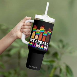 We Are All Human Rainbow Hands Tumbler With Handle LGBTQ+ Unity Equality Pride Month TS02 Print Your Wear