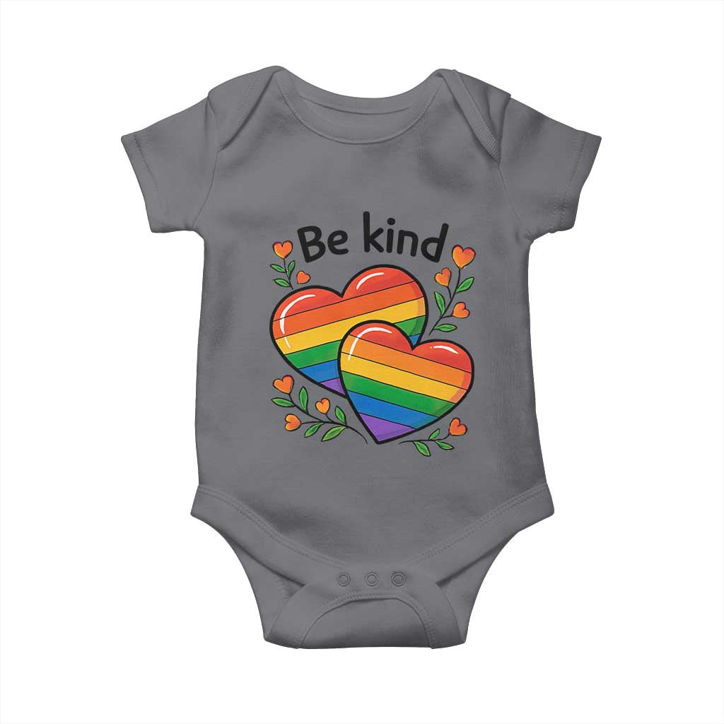 Be Kind Rainbow Heart Baby Onesie Spread Kindness LGBTQ Love Pride Month TS02 Charcoal Print Your Wear