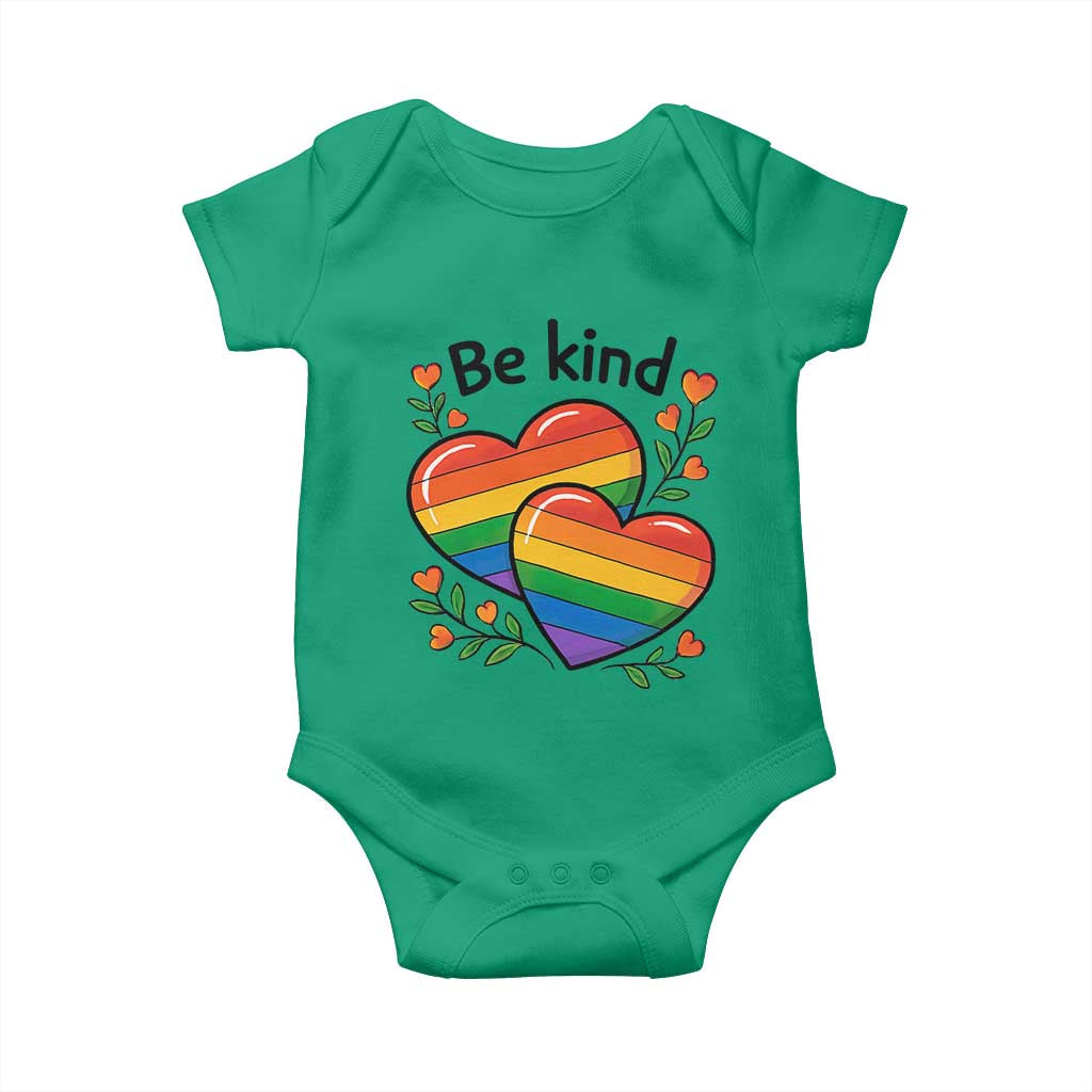 Be Kind Rainbow Heart Baby Onesie Spread Kindness LGBTQ Love Pride Month TS02 Irish Green Print Your Wear