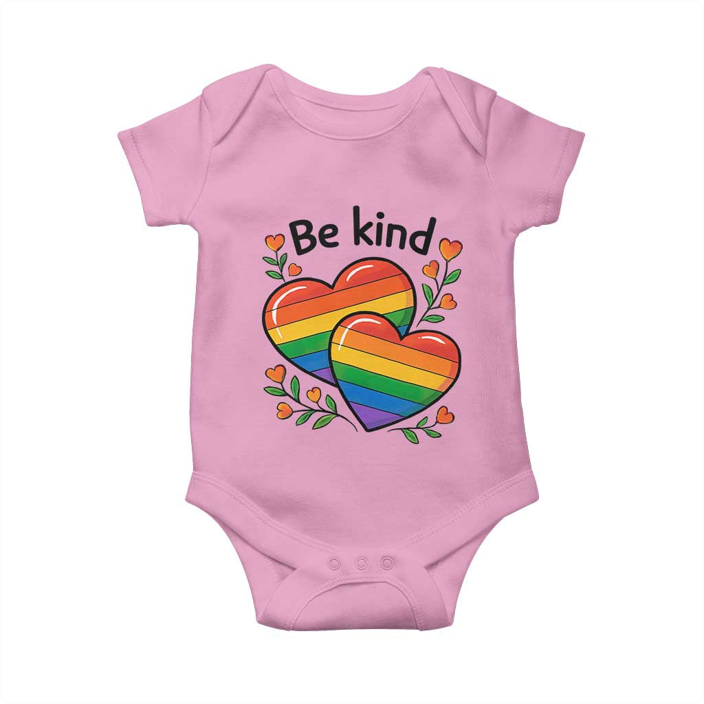Be Kind Rainbow Heart Baby Onesie Spread Kindness LGBTQ Love Pride Month TS02 Light Pink Print Your Wear