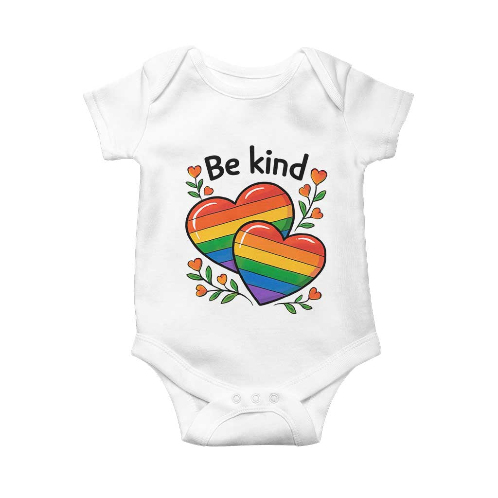 Be Kind Rainbow Heart Baby Onesie Spread Kindness LGBTQ Love Pride Month TS02 White Print Your Wear