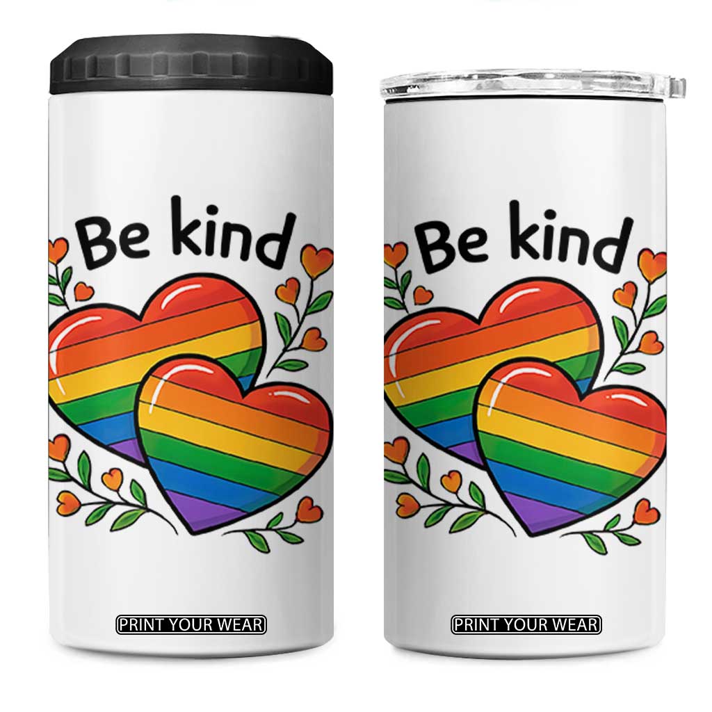 Be Kind Rainbow Heart 4 in 1 Can Cooler Tumbler Spread Kindness LGBTQ Love Pride Month TS02 One Size: 16 oz White Print Your Wear