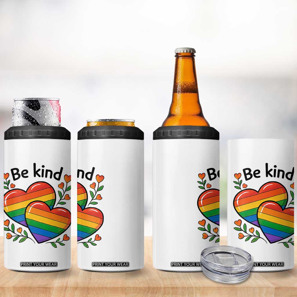 Be Kind Rainbow Heart 4 in 1 Can Cooler Tumbler Spread Kindness LGBTQ Love Pride Month TS02 Print Your Wear