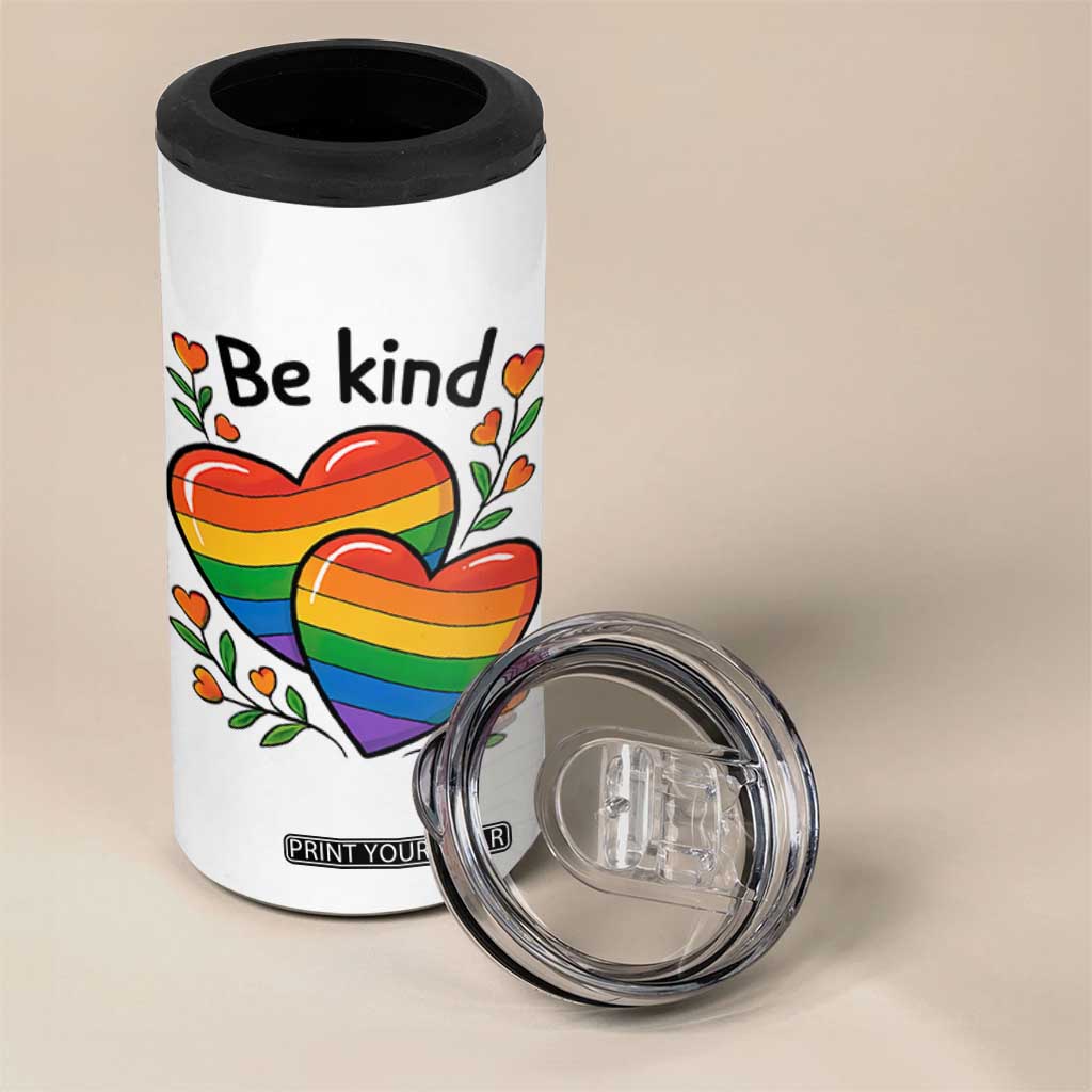 Be Kind Rainbow Heart 4 in 1 Can Cooler Tumbler Spread Kindness LGBTQ Love Pride Month TS02 Print Your Wear