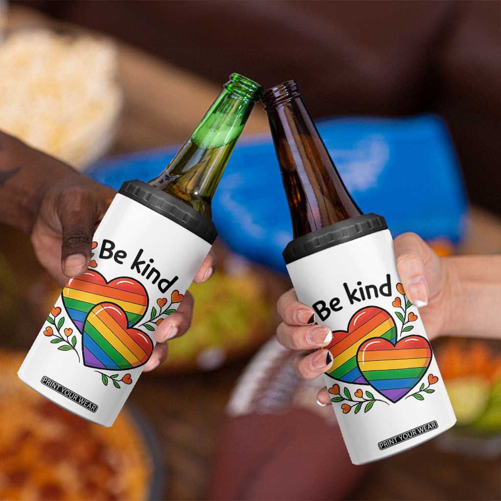 Be Kind Rainbow Heart 4 in 1 Can Cooler Tumbler Spread Kindness LGBTQ Love Pride Month TS02 Print Your Wear