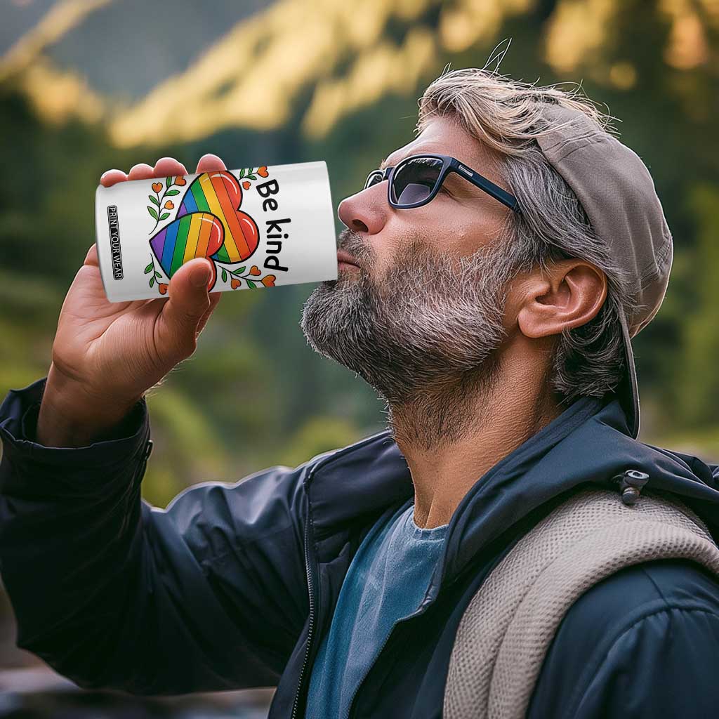 Be Kind Rainbow Heart 4 in 1 Can Cooler Tumbler Spread Kindness LGBTQ Love Pride Month TS02 Print Your Wear