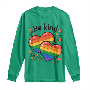 Be Kind Rainbow Heart Long Sleeve Shirt Spread Kindness LGBTQ Love Pride Month TS02 Irish Green Print Your Wear