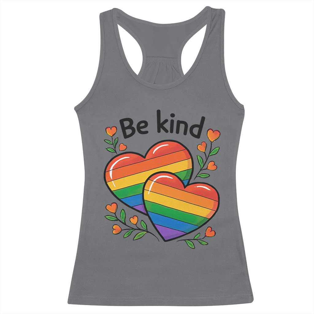 Be Kind Rainbow Heart Racerback Tank Top Spread Kindness LGBTQ Love Pride Month TS02 Charcoal Print Your Wear