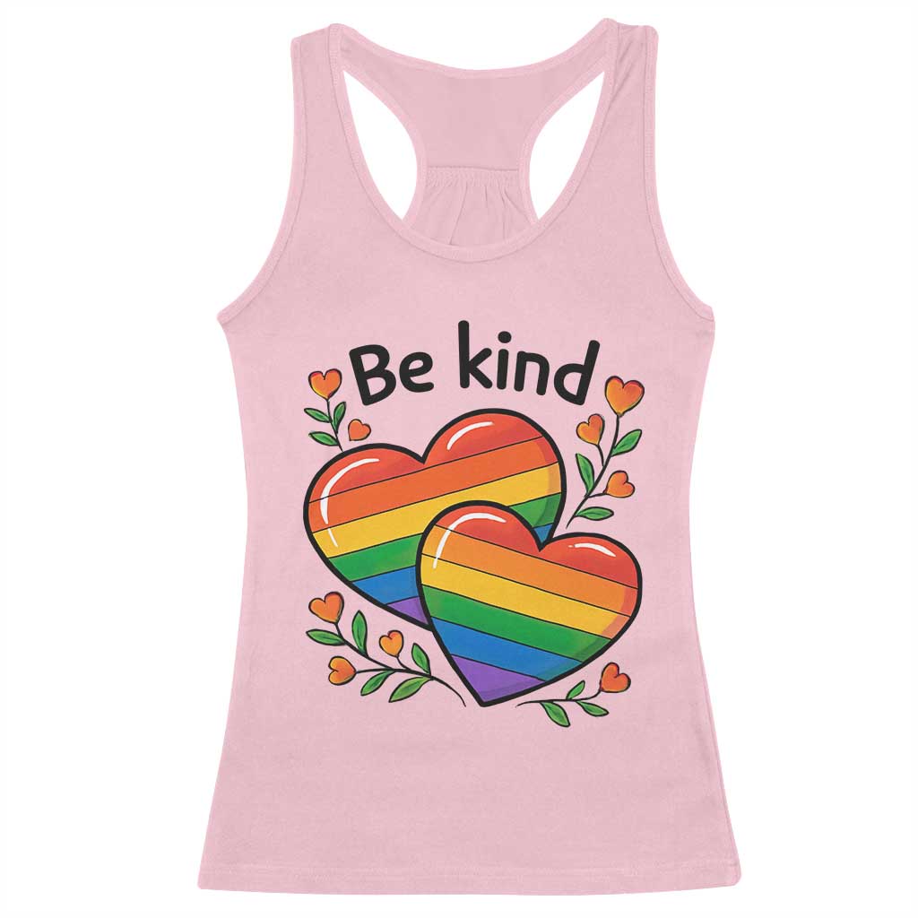 Be Kind Rainbow Heart Racerback Tank Top Spread Kindness LGBTQ Love Pride Month TS02 Light Pink Print Your Wear