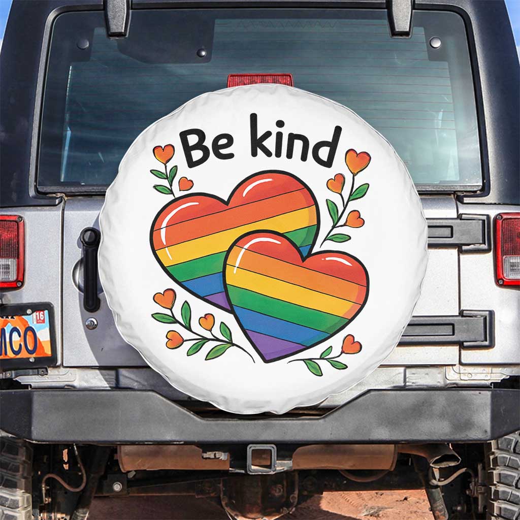 Be Kind Rainbow Heart Spare Tire Cover Spread Kindness LGBTQ Love Pride Month TS02 No hole White Print Your Wear
