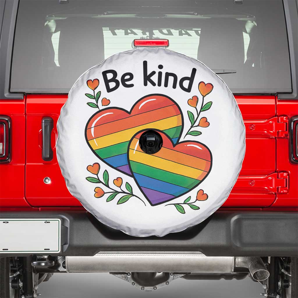 Be Kind Rainbow Heart Spare Tire Cover Spread Kindness LGBTQ Love Pride Month TS02 White Print Your Wear
