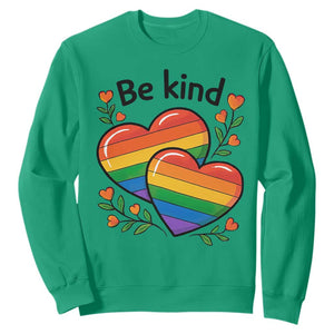 Be Kind Rainbow Heart Sweatshirt Spread Kindness LGBTQ Love Pride Month TS02 Irish Green Print Your Wear