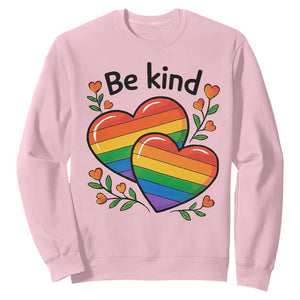 Be Kind Rainbow Heart Sweatshirt Spread Kindness LGBTQ Love Pride Month TS02 Light Pink Print Your Wear