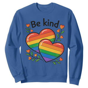 Be Kind Rainbow Heart Sweatshirt Spread Kindness LGBTQ Love Pride Month TS02 Royal Blue Print Your Wear