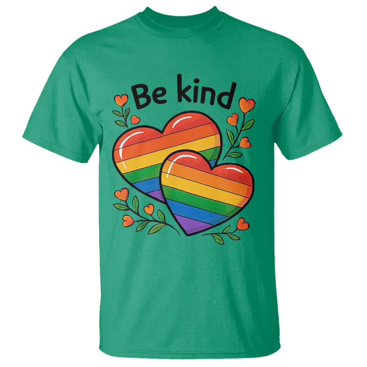 Be Kind Rainbow Heart T Shirt Spread Kindness LGBTQ Love Pride Month TS02 Irish Green Print Your Wear