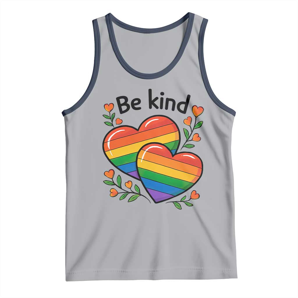 Be Kind Rainbow Heart Tank Top Spread Kindness LGBTQ Love Pride Month TS02 Athletic Heather Navy Print Your Wear