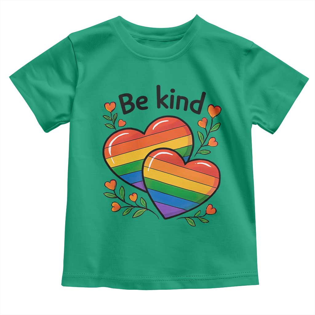 Be Kind Rainbow Heart Toddler T Shirt Spread Kindness LGBTQ Love Pride Month TS02 Irish Green Print Your Wear