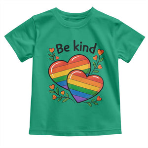 Be Kind Rainbow Heart Toddler T Shirt Spread Kindness LGBTQ Love Pride Month TS02 Irish Green Print Your Wear