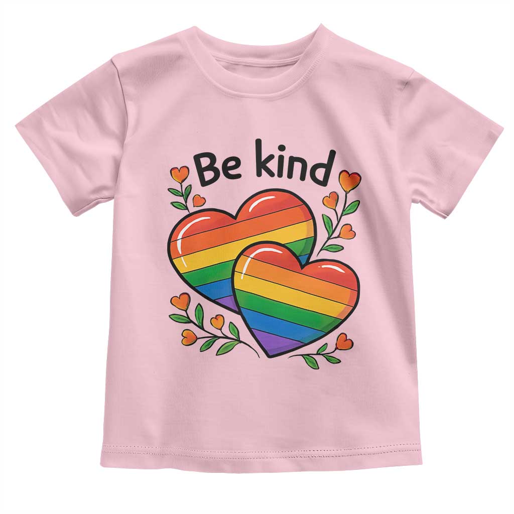 Be Kind Rainbow Heart Toddler T Shirt Spread Kindness LGBTQ Love Pride Month TS02 Light Pink Print Your Wear