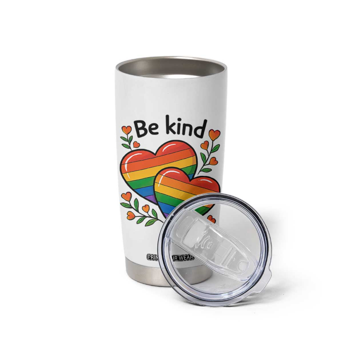 Be Kind Rainbow Heart Tumbler Cup Spread Kindness LGBTQ Love Pride Month TS02 Print Your Wear