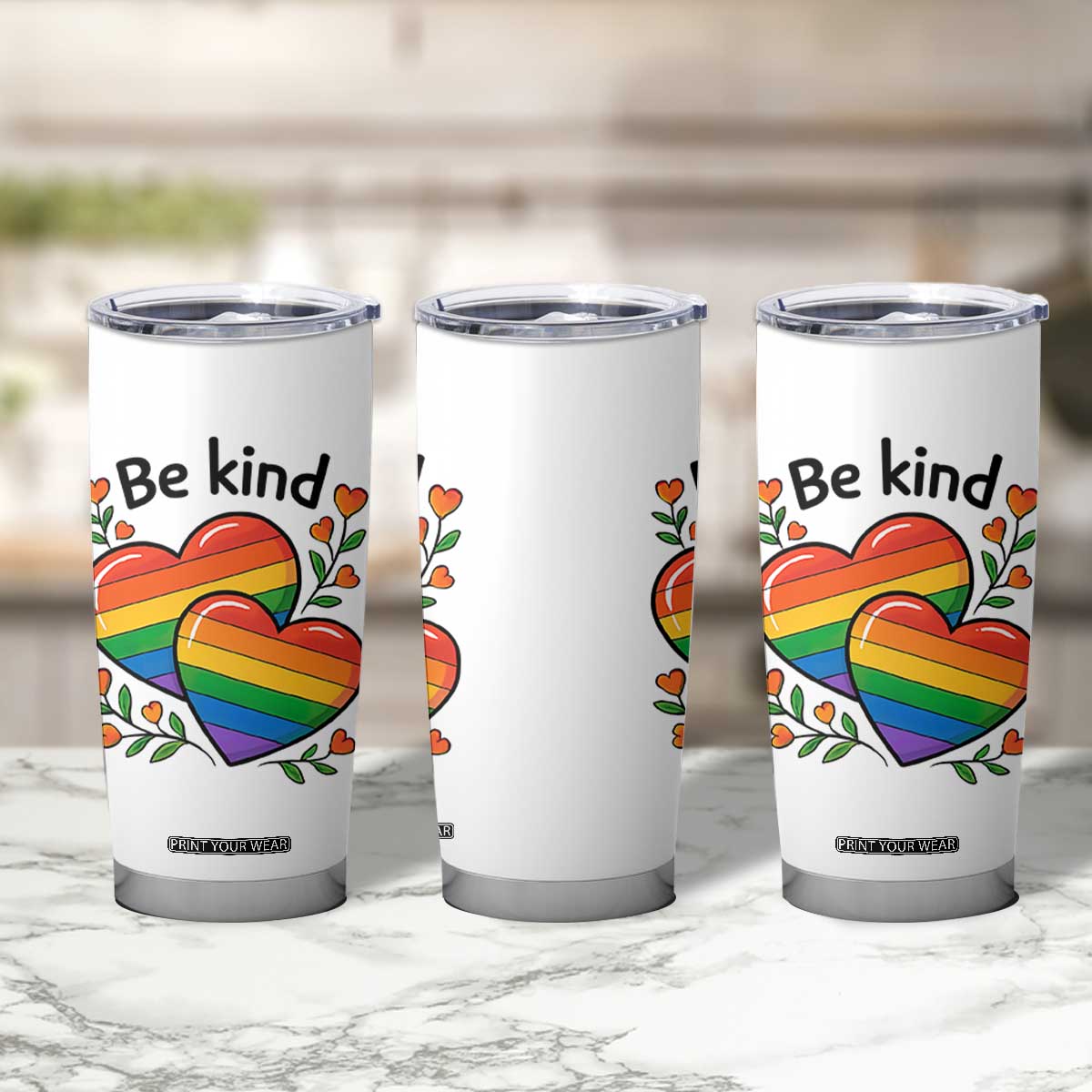 Be Kind Rainbow Heart Tumbler Cup Spread Kindness LGBTQ Love Pride Month TS02 Print Your Wear