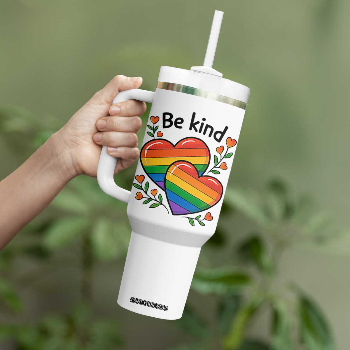 Be Kind Rainbow Heart Tumbler With Handle Spread Kindness LGBTQ Love Pride Month TS02 Print Your Wear