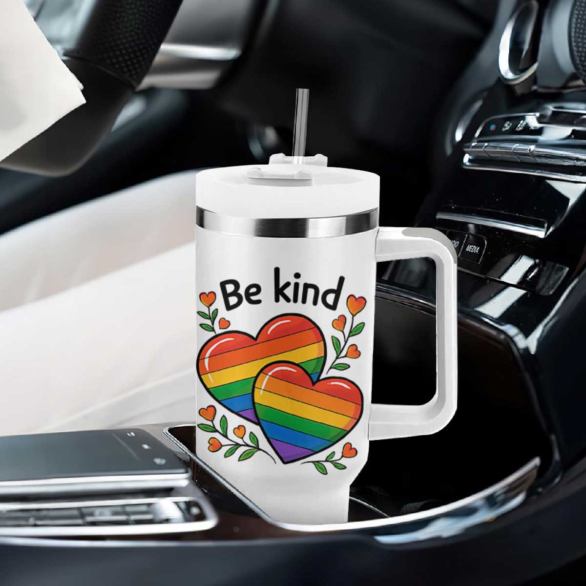 Be Kind Rainbow Heart Tumbler With Handle Spread Kindness LGBTQ Love Pride Month TS02 Print Your Wear