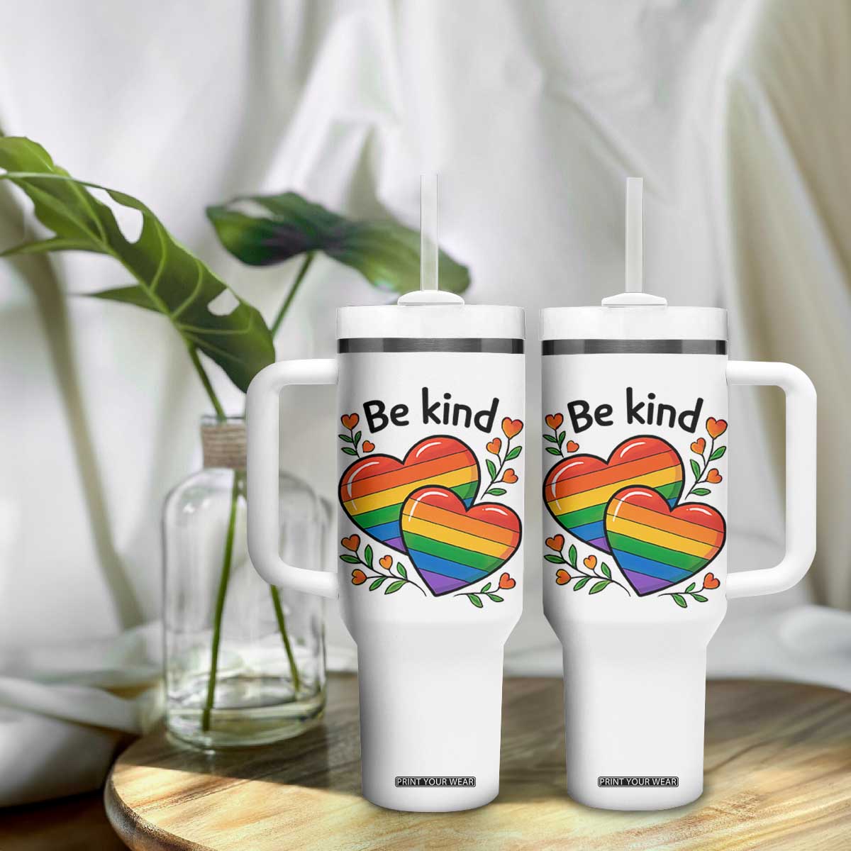 Be Kind Rainbow Heart Tumbler With Handle Spread Kindness LGBTQ Love Pride Month TS02 Print Your Wear