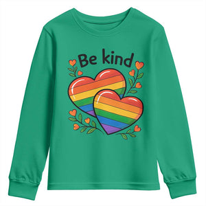 Be Kind Rainbow Heart Youth Sweatshirt Spread Kindness LGBTQ Love Pride Month TS02 Irish Green Print Your Wear