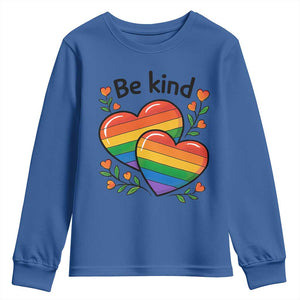 Be Kind Rainbow Heart Youth Sweatshirt Spread Kindness LGBTQ Love Pride Month TS02 Royal Blue Print Your Wear
