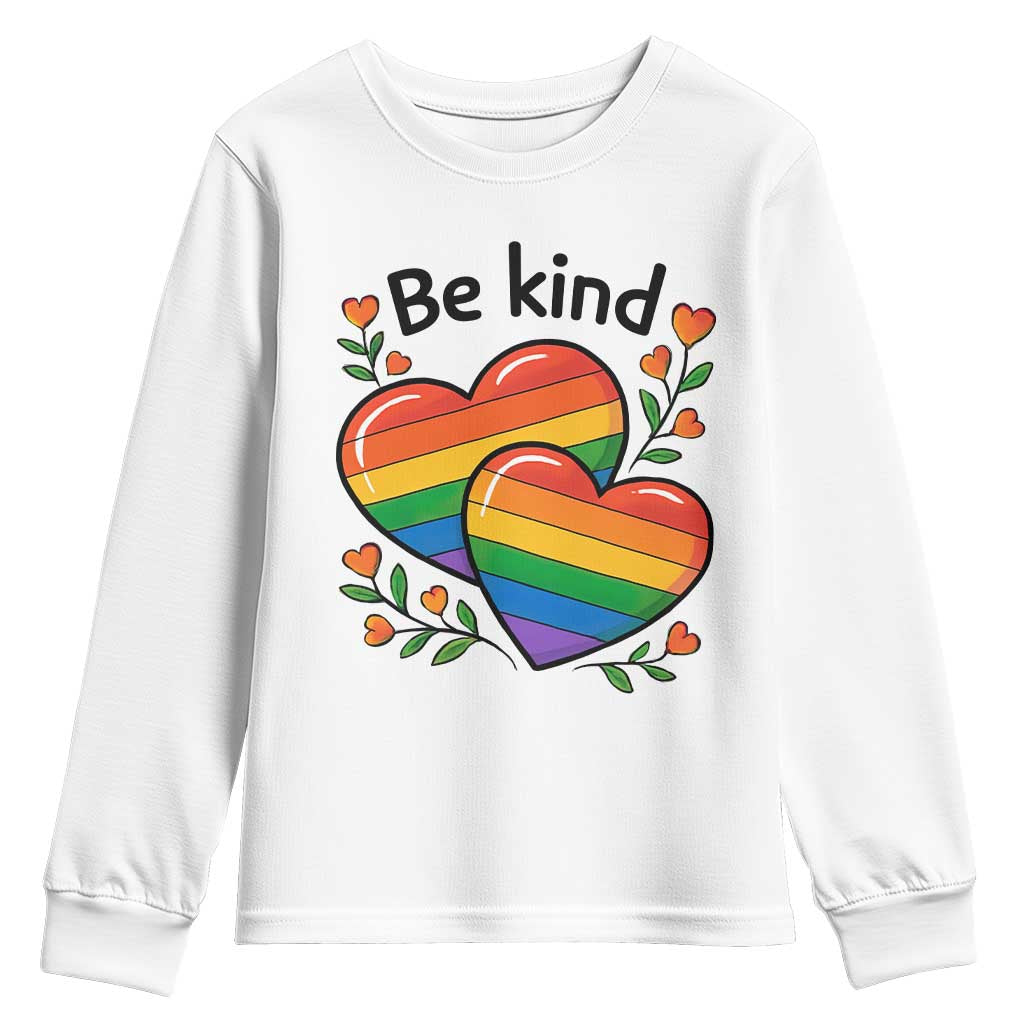 Be Kind Rainbow Heart Youth Sweatshirt Spread Kindness LGBTQ Love Pride Month TS02 White Print Your Wear
