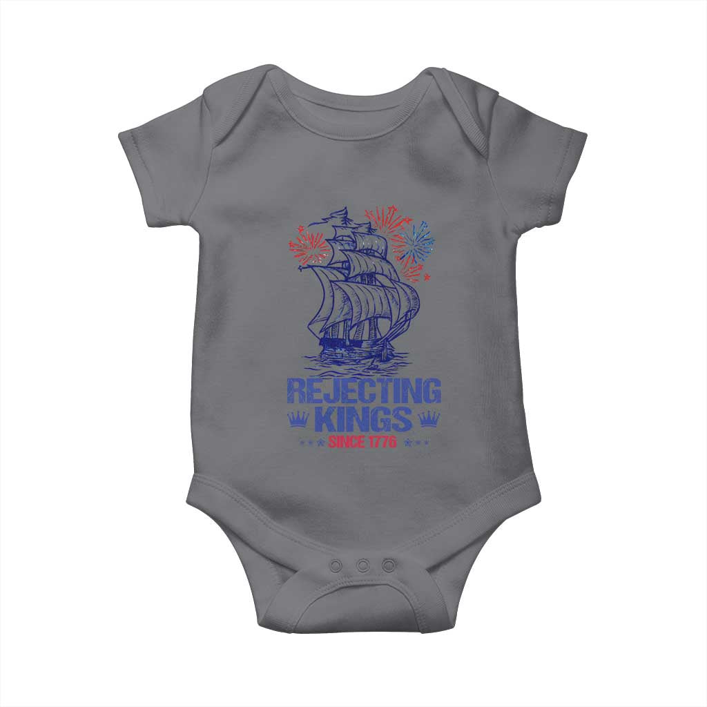Rejecting Kings Since 1776 Baby Onesie Vintage Patriotic Ship 4th Of July Fireworks TS02 Charcoal Print Your Wear