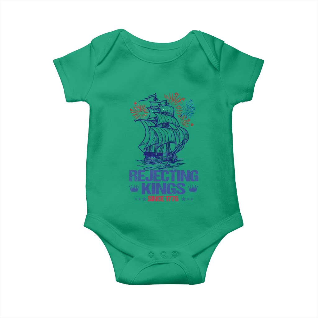 Rejecting Kings Since 1776 Baby Onesie Vintage Patriotic Ship 4th Of July Fireworks TS02 Irish Green Print Your Wear