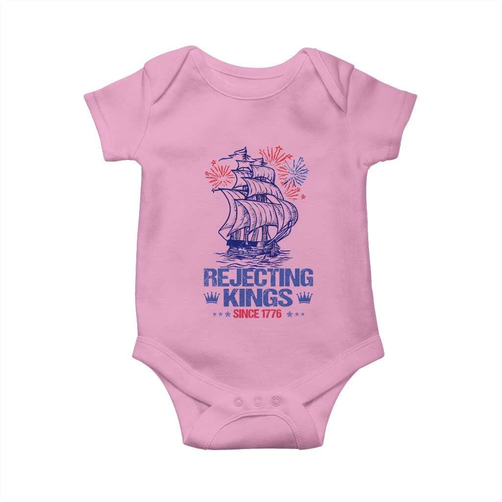 Rejecting Kings Since 1776 Baby Onesie Vintage Patriotic Ship 4th Of July Fireworks TS02 Light Pink Print Your Wear