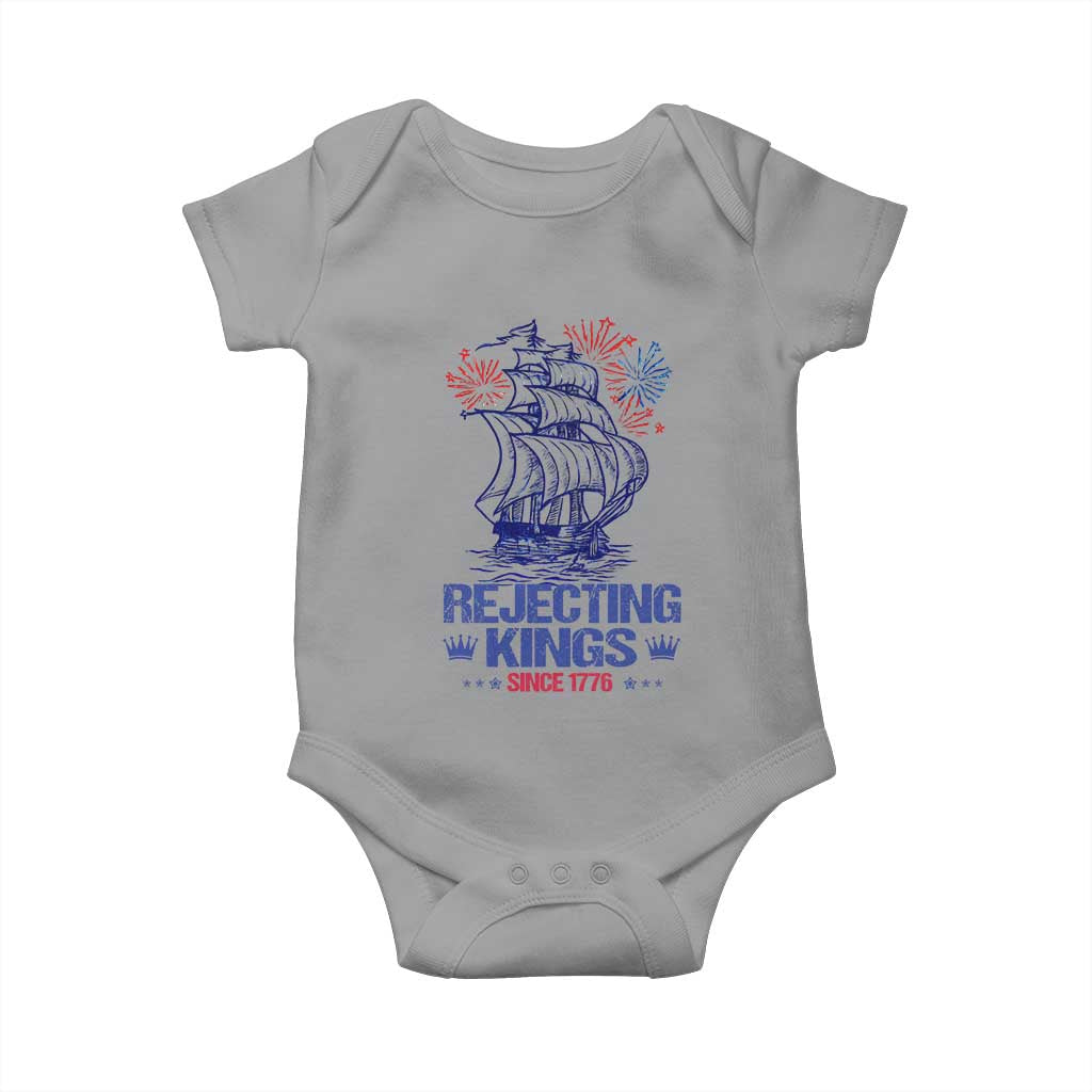 Rejecting Kings Since 1776 Baby Onesie Vintage Patriotic Ship 4th Of July Fireworks TS02 Sport Gray Print Your Wear