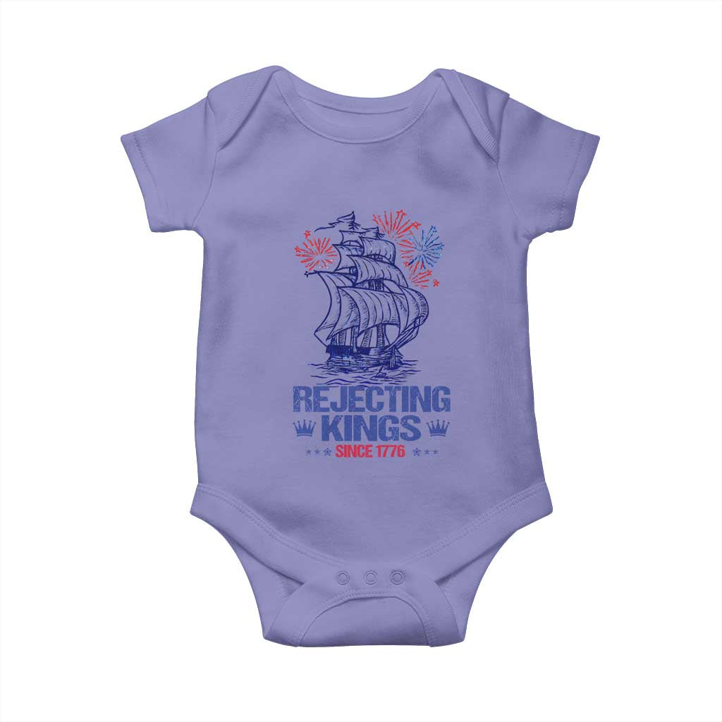 Rejecting Kings Since 1776 Baby Onesie Vintage Patriotic Ship 4th Of July Fireworks TS02 Violet Print Your Wear