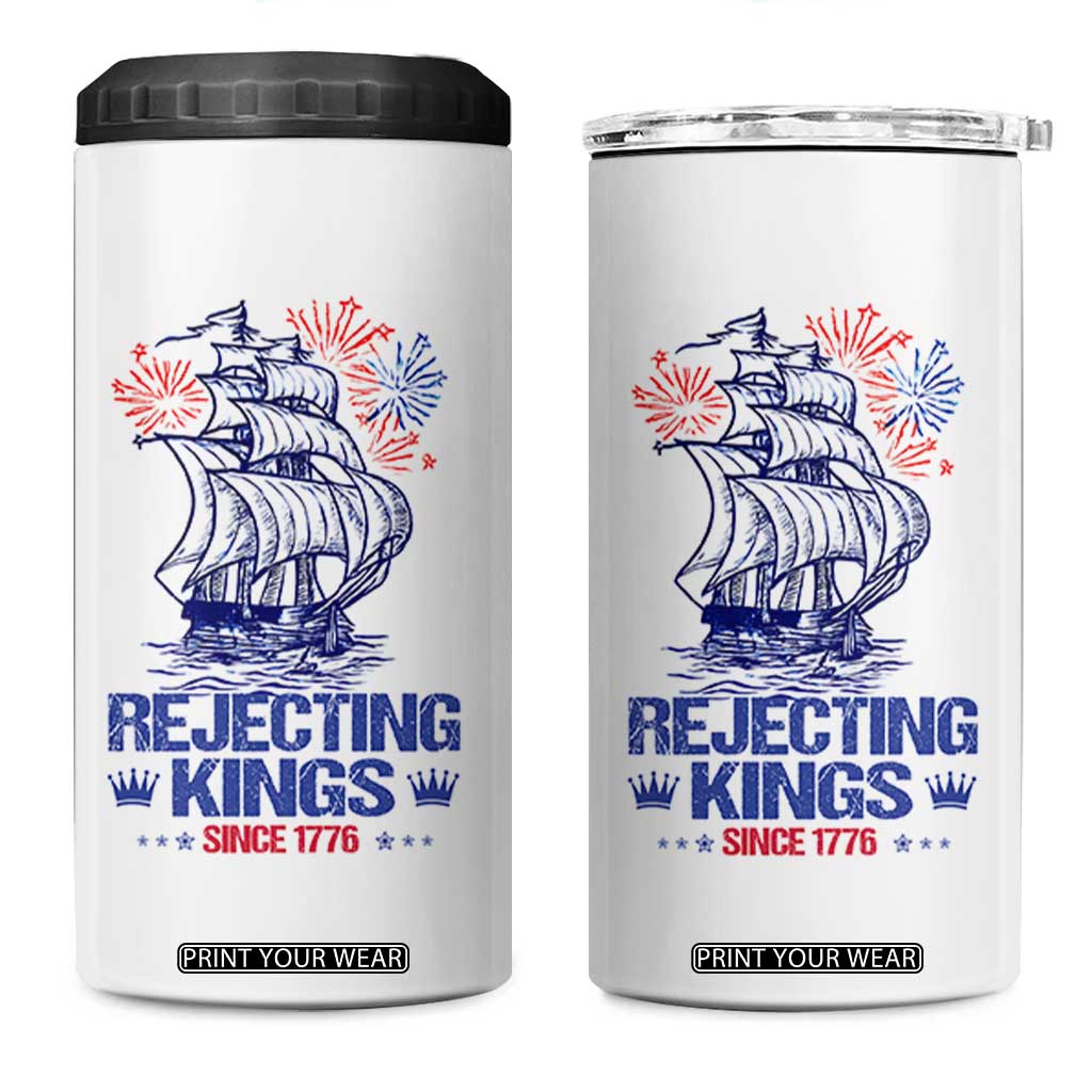 Rejecting Kings Since 1776 4 in 1 Can Cooler Tumbler Vintage Patriotic Ship 4th Of July Fireworks TS02 One Size: 16 oz White Print Your Wear