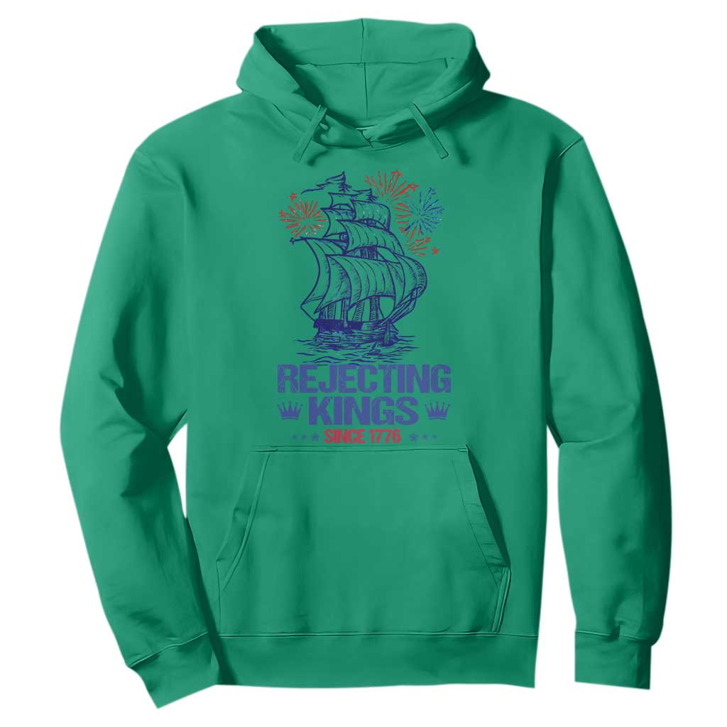Rejecting Kings Since 1776 Hoodie Vintage Patriotic Ship 4th Of July Fireworks TS02 Irish Green Print Your Wear