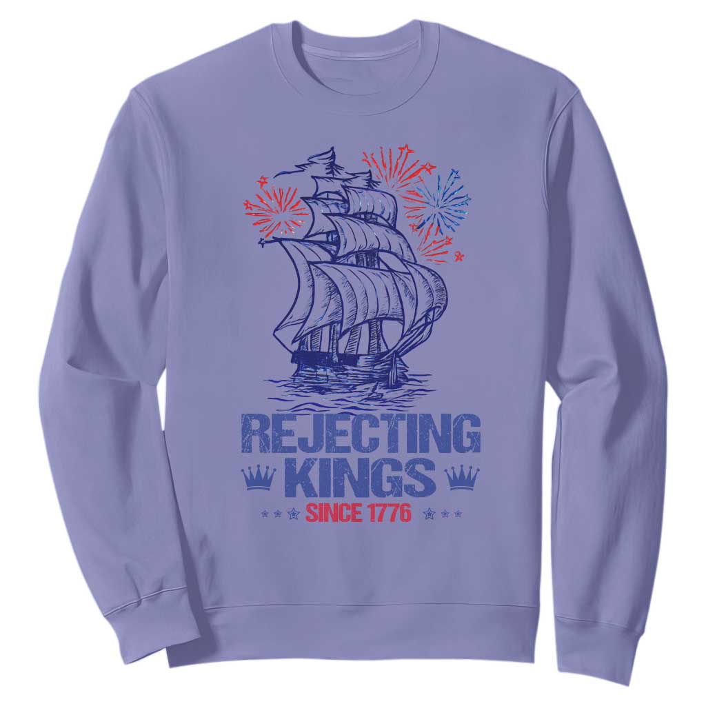 Rejecting Kings Since 1776 Sweatshirt Vintage Patriotic Ship 4th Of July Fireworks TS02 Violet Print Your Wear