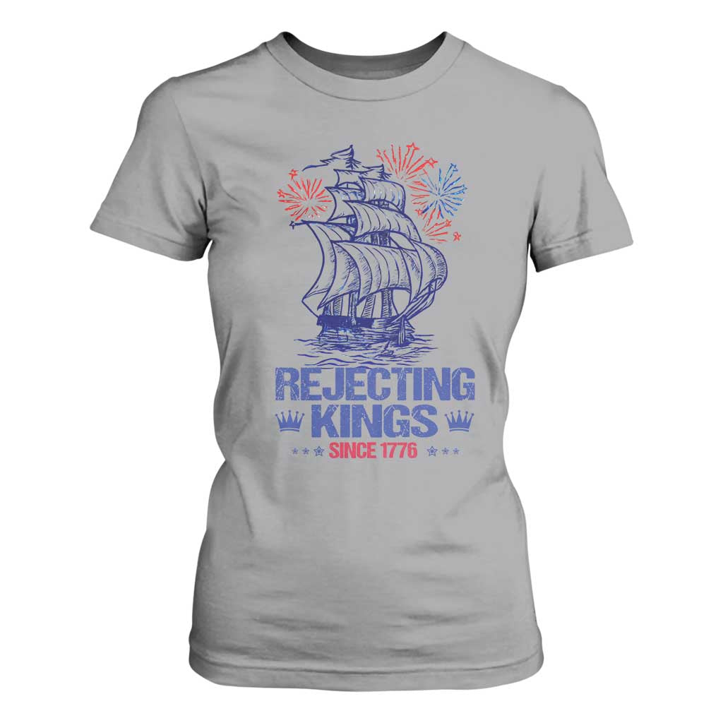 Rejecting Kings Since 1776 T Shirt For Women Vintage Patriotic Ship 4th Of July Fireworks TS02 Sport Gray Print Your Wear