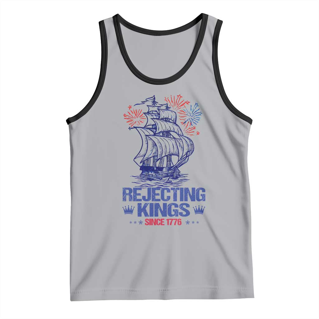 Rejecting Kings Since 1776 Tank Top Vintage Patriotic Ship 4th Of July Fireworks TS02 Athletic Heather Black Print Your Wear