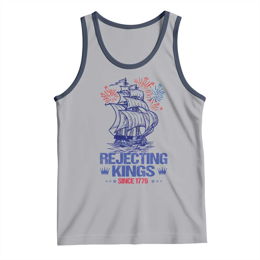 Rejecting Kings Since 1776 Tank Top Vintage Patriotic Ship 4th Of July Fireworks TS02 Athletic Heather Navy Print Your Wear